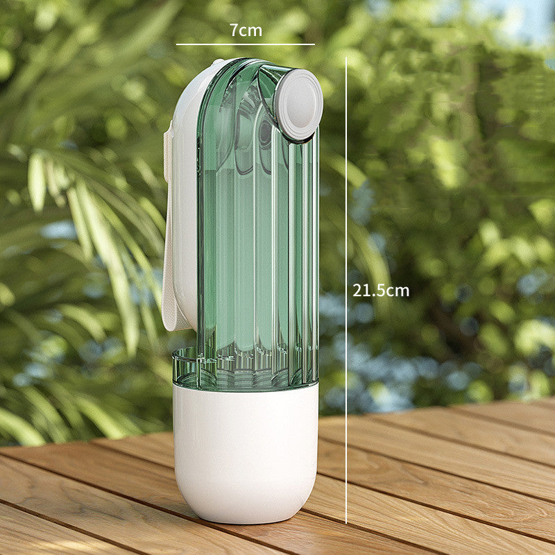 2-in-1 pet bottle, green translucent body and white base, side view with lid