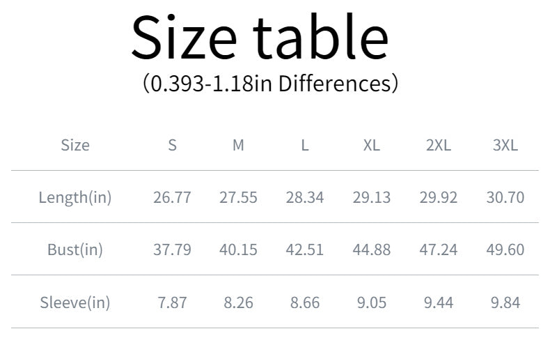 Men’s polo shirt size chart showing S to 3XL measurements