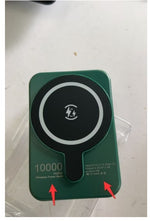 Green mini magnetic wireless power bank with charging icon and 10000 mAh label