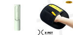 Reusable pet hair remover lint roller and pet grooming glove, mint green and black.