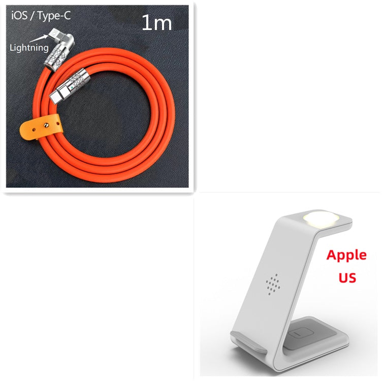 Wireless charging stand with lightning to USB cable, iOS/Type-C, 1 m