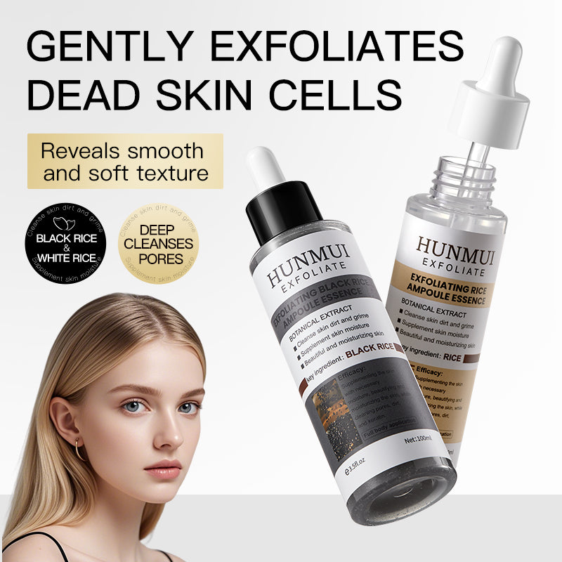 HUNMUI exfoliating rice ampoule set, black and white varieties with dropper bottles