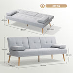 Schlafsofa, 3-Sitzer Sofa, Schlafcouch Mit Klappbarem Tisch, Becherhalter, Bettsofa Mit Leinenoptik, Couch Gästebet Für Wohnzimmer, Hellgrau