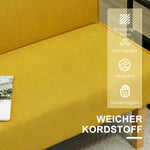 Zweisitzer-Sofa Mit Cord-Bezug, Dicker Polsterung Und Soliden Holzbeinen Für Wohnzimmer, Schlafzimmer, Büro, Gelb