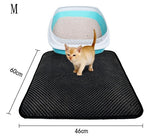 Double-layer cat litter mat, dark textured surface with cat litter tray and kitten