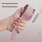 Pet hair remover brush handheld grooming tool, pink with round base and bristle head