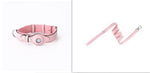 Light pink leather pet collar with AirTag holder, metal clasp, and adjustable strap