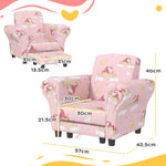 2 Piece Kids Sofa Set With Unicorn Design, Wooden Frame, For 1.5-3 Years Old, Pink