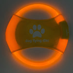 LED dog flying disc, green fabric with paw icon, orange glowing ring
