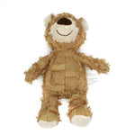 Bear-shaped dog plush toy, tan with stitched smile and brown nose