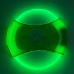 LED dog flying disc, green fabric with paw icon, green glowing ring