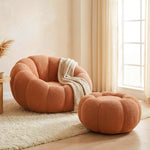 Single Sofa Chair Pumpkin Shape Round Chair Accent Reading Relaxing Modern Lounge With Footstool Brown