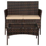 2pcs Arm Chairs 1pc Love Seat & Tempered Glass Coffee Table Rattan Sofa Set Brown Gradient