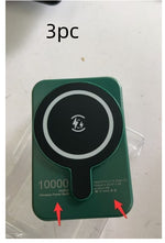 Green mini magnetic wireless power bank with charging icon and 10000 mAh label