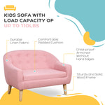 2-Seat Kids Sofa, Toddler Sofa Couch, Linen-Like Fabric & Wood Frame Sofa Chair For Ages 3-7, 11" High Seat, Pink