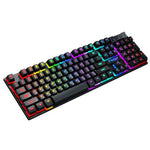 Gaming keyboard with black body and multicolor RGB backlit keys in neon border