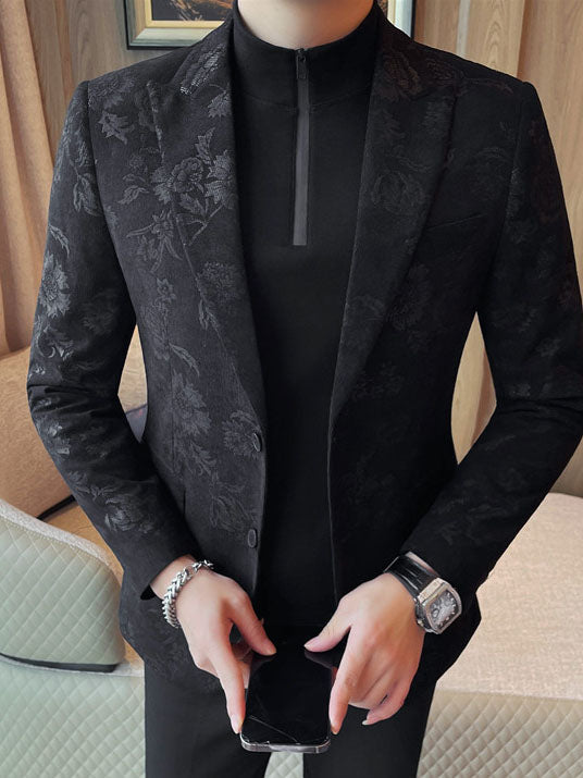 Men's Slim Fit Floral Print Blazer – Casual Polyester, Regular Length