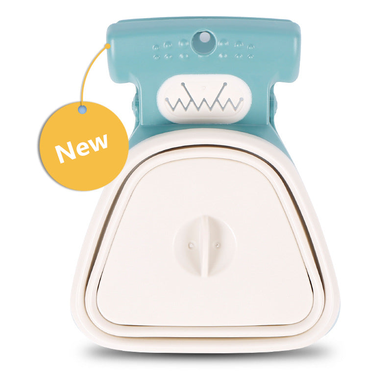 Blue and white foldable pet waste scooper with New tag