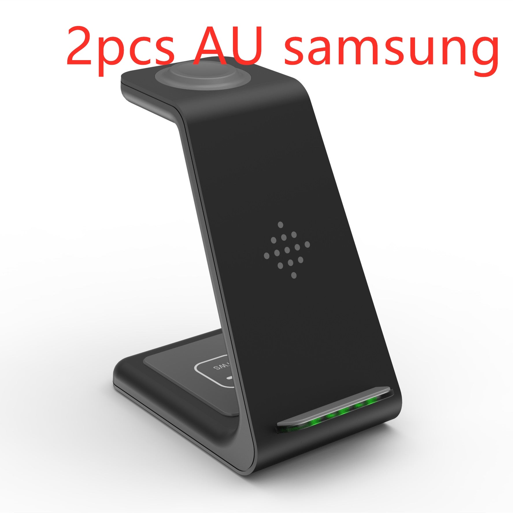 Black wireless charger stand for phone with circular top charging pad and base