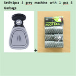 Grey foldable dog pooper scooper with black waste bag pack