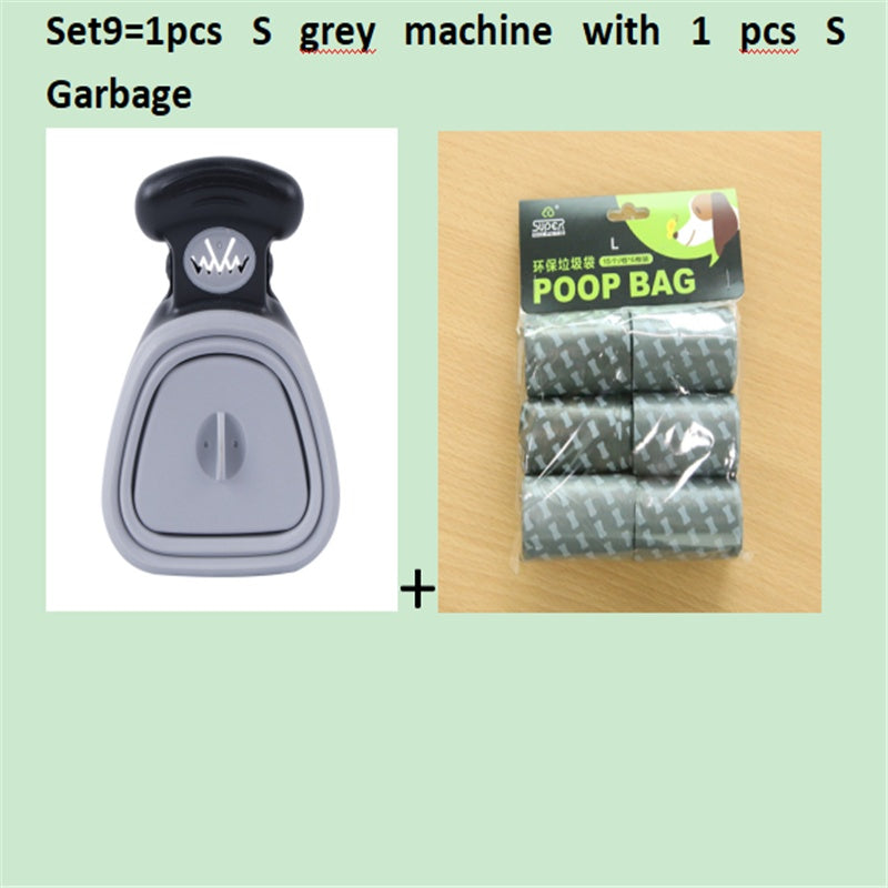 Grey foldable dog pooper scooper with black waste bag pack