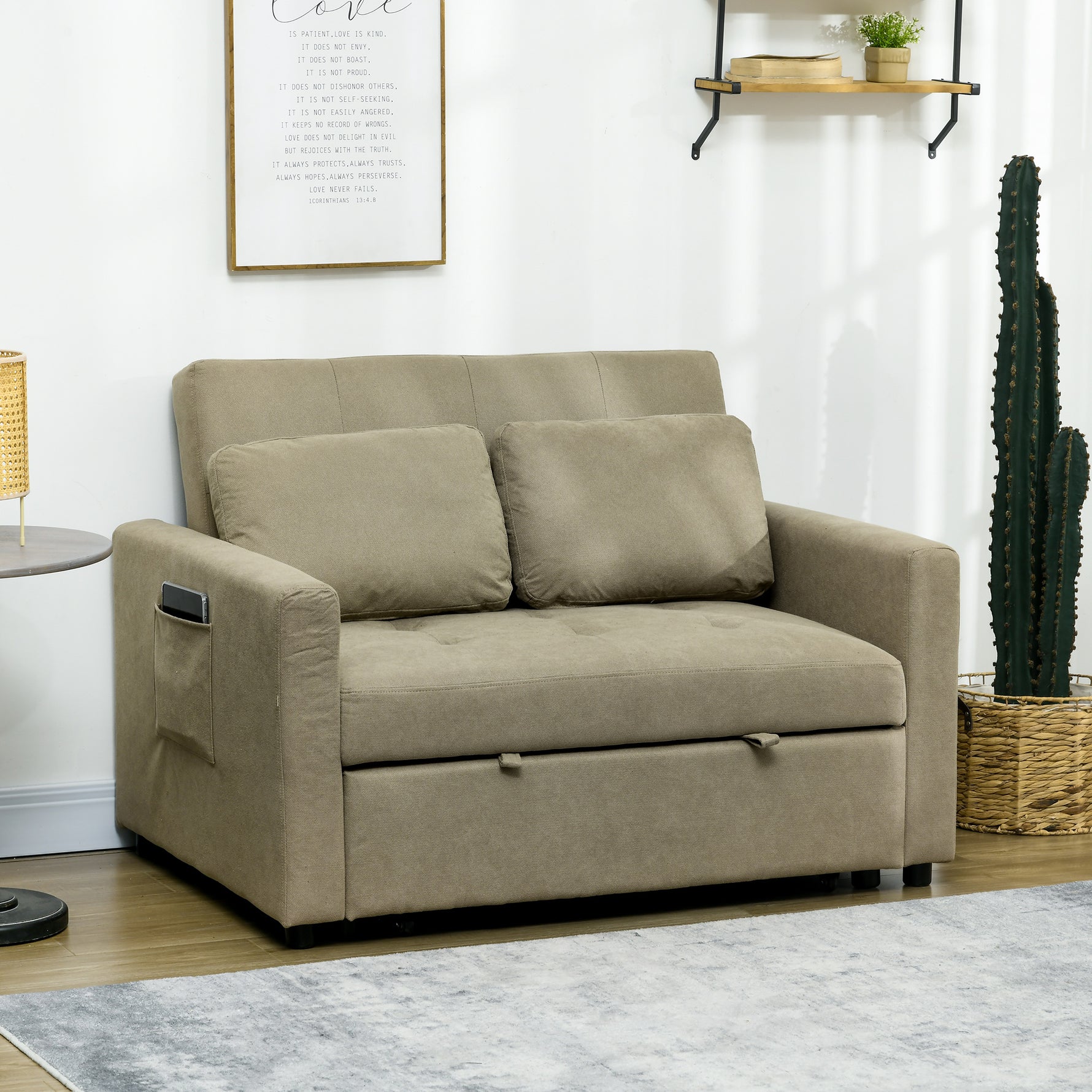 Loveseat Sofa Bed – Click-Clack Convertible Settee, Light Brown