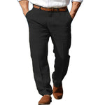 Men's linen straight trousers, black with button fly and belt loops