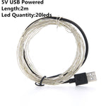 Luces de Navidad LED para Exteriores, a Pilas o por USB, Guirnalda de Hadas de Alambre de Cobre de 2m, 5m o 10m para Decoración de Fiestas y Bodas