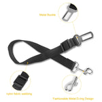 Black pet dog seat belt leash strap with metal buckle and D-ring hardware