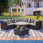 GO 7-piece Outdoor Wicker Sofa Set, Rattan Sofa Lounger, With  Colorful Pillows, Conversation Sofa, For Patio, Garden, Deck, Brown Wicker