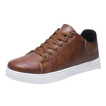 Brown lace-up low-top casual shoes with round toe and white textured sole
