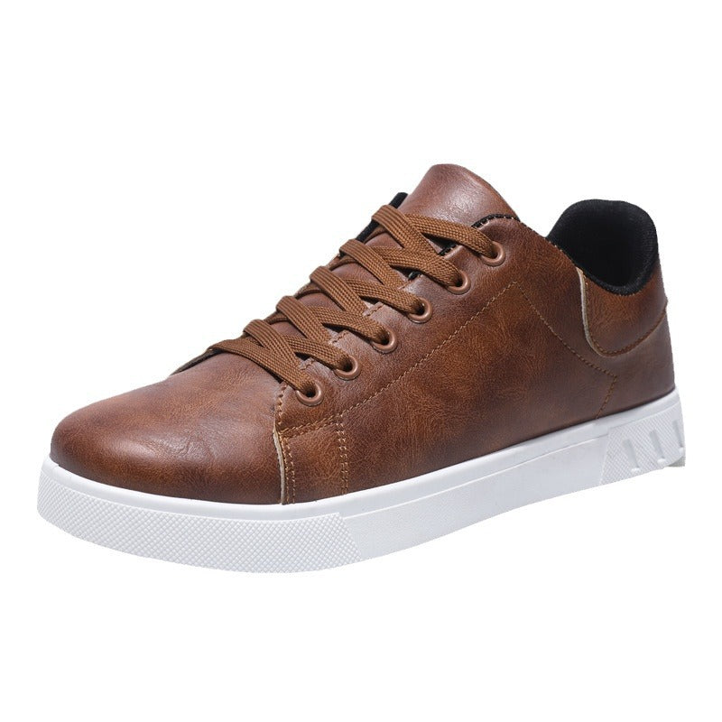Brown lace-up low-top casual shoes with round toe and white textured sole