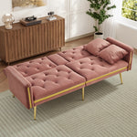 Two-seater Sofa Bed With Adjustable Backrest, Gold Accents And Built-in Cup Holders - Convertible Into A Comfortable And Space-saving Two-seater Sofa For Both The Living Room And Bedroom