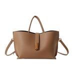 PU bucket tote with zipper, top handle and shoulder strap, brown