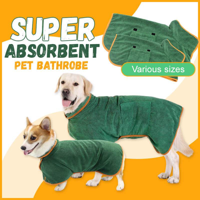 Green microfiber pet bathrobe waist wrap with orange trim, worn by dog