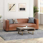 Light Brown Leather Sofa - Modern 3-Seater Living Room Couch With Plush Comfort, 80.25 Wide - Elegant Home Furniture