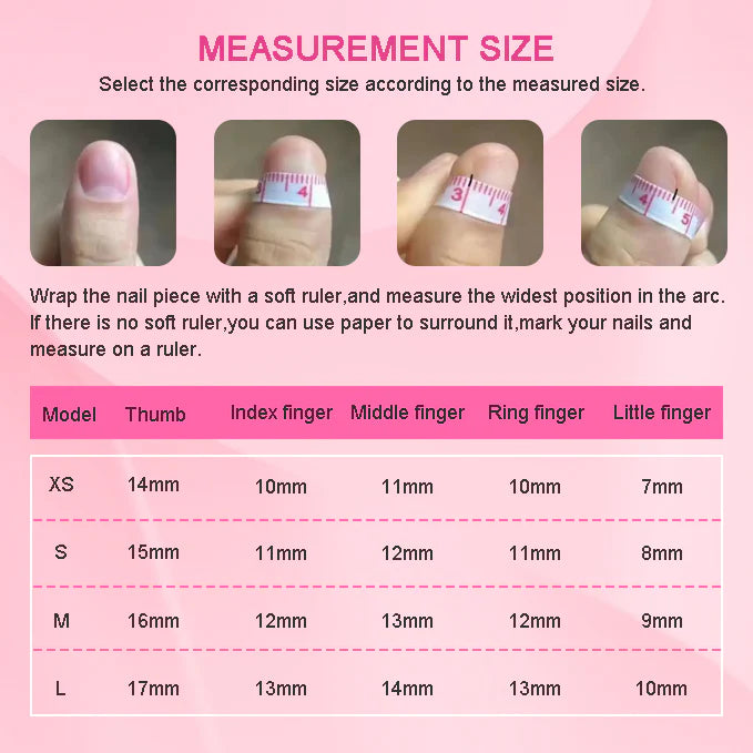 Finger measurement for press-on nails using a ruler to check nail width