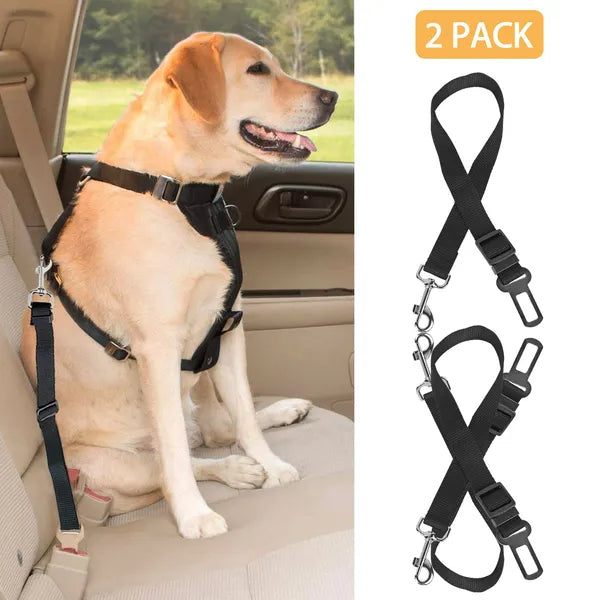 2-pack pet dog seat belt leash harness, black adjustable straps with clips