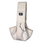 Light cream pet shoulder carrier bag with logo patch and drawstring pouch
