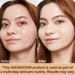 Face close-up with before-and-after skin coverage using color-changing foundation