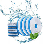 Blue-and-white filter cartridge with foam pad and water splash