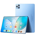 Light blue 10.1-inch tablet with triple rear cameras and app-filled touchscreen