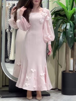 Floral Fishtail Dress by [Brand Name] - Elegant Long Sleeve with Stunning Flower Embellishments