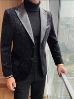 Luxurious Velvet Jacquard Leather Lapel Blazer for Men - Elevate Your Style