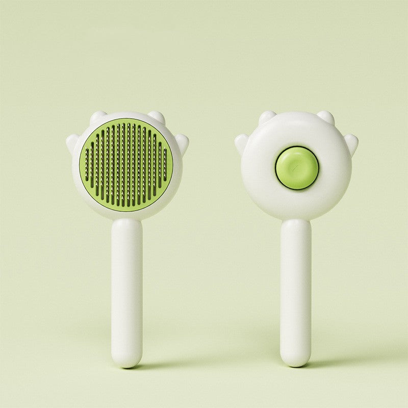 Green and white cat grooming massage brushes with paw-shaped pin heads