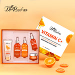 Vitamin C+ skincare kit gift box set with face cleanser tube, bottles, and cream jar
