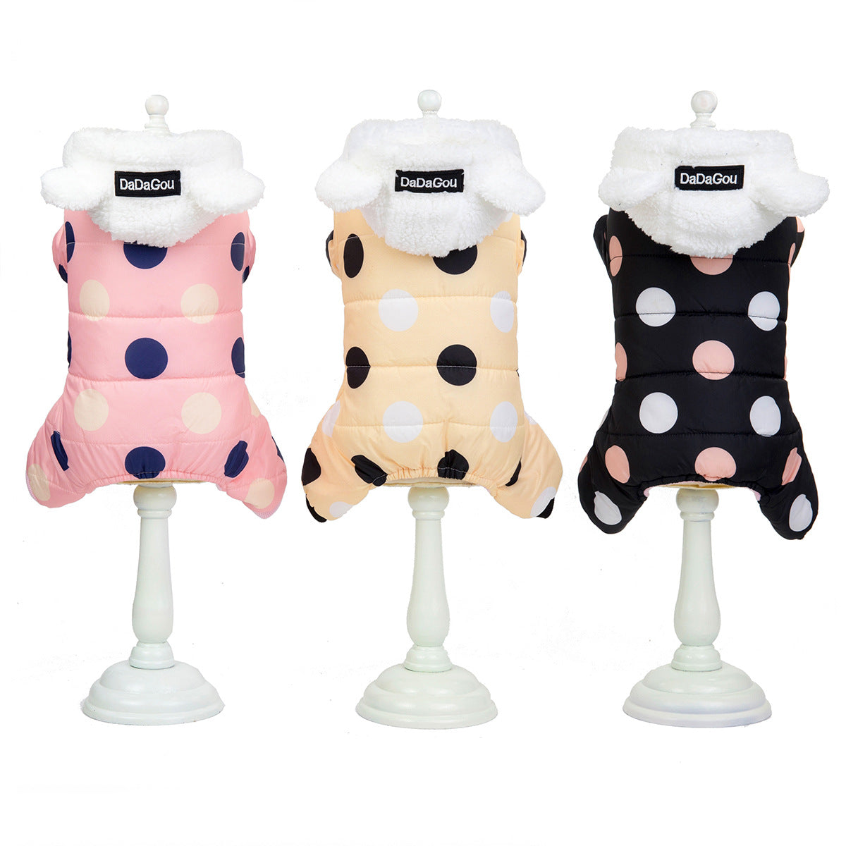 Manteau d'hiver à pois en coton à quatre pattes pour chien – Chaud pour animaux de compagnie