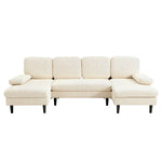 U-shaped Combination Sofa, Double Lounge Chair, Chenille Fabric 4-seat Living Room Furniture