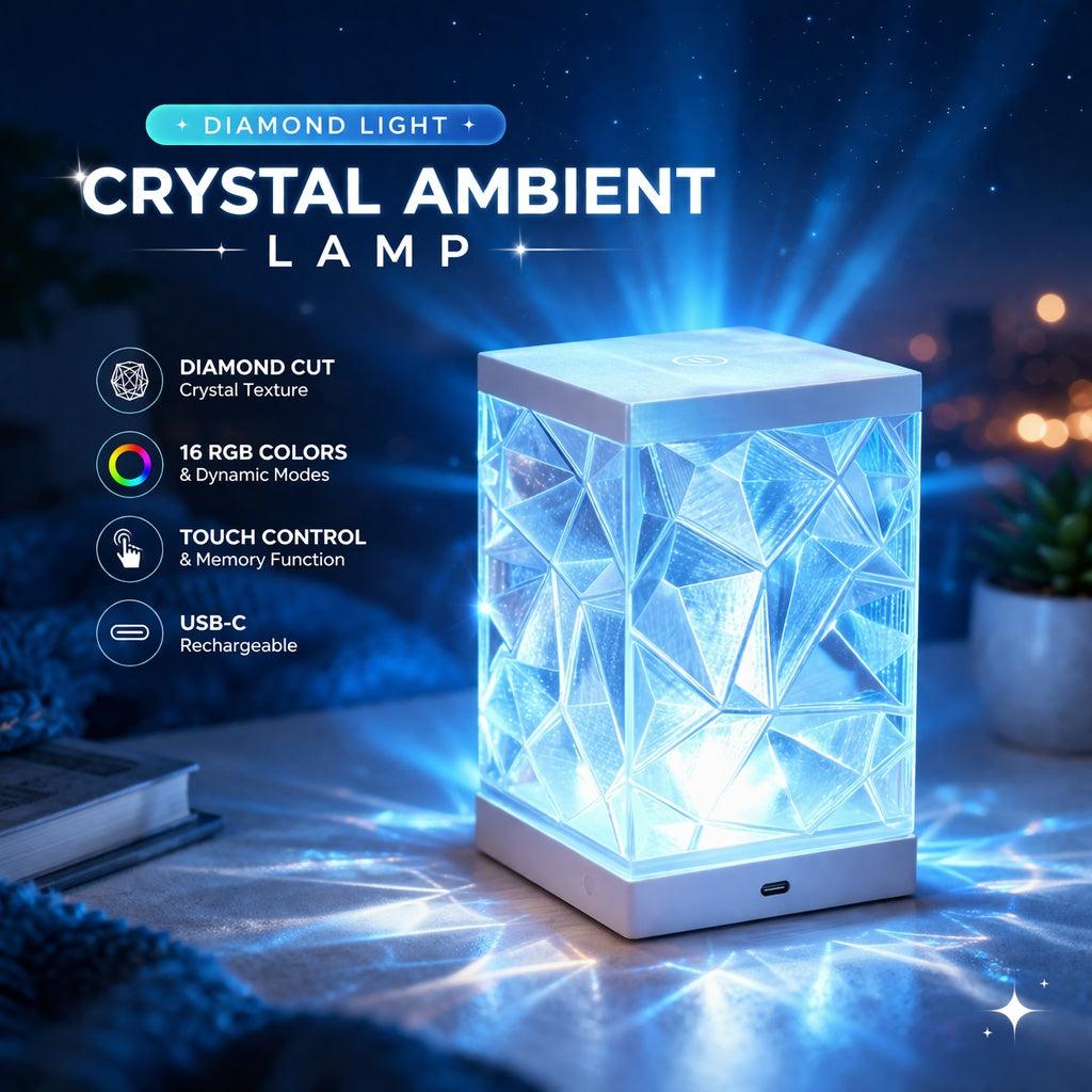 Lámpara ambiental de cristal impresa en 3D RGB, control remoto, recargable por USB-C, luz nocturna de diamante para decoración de dormitorio