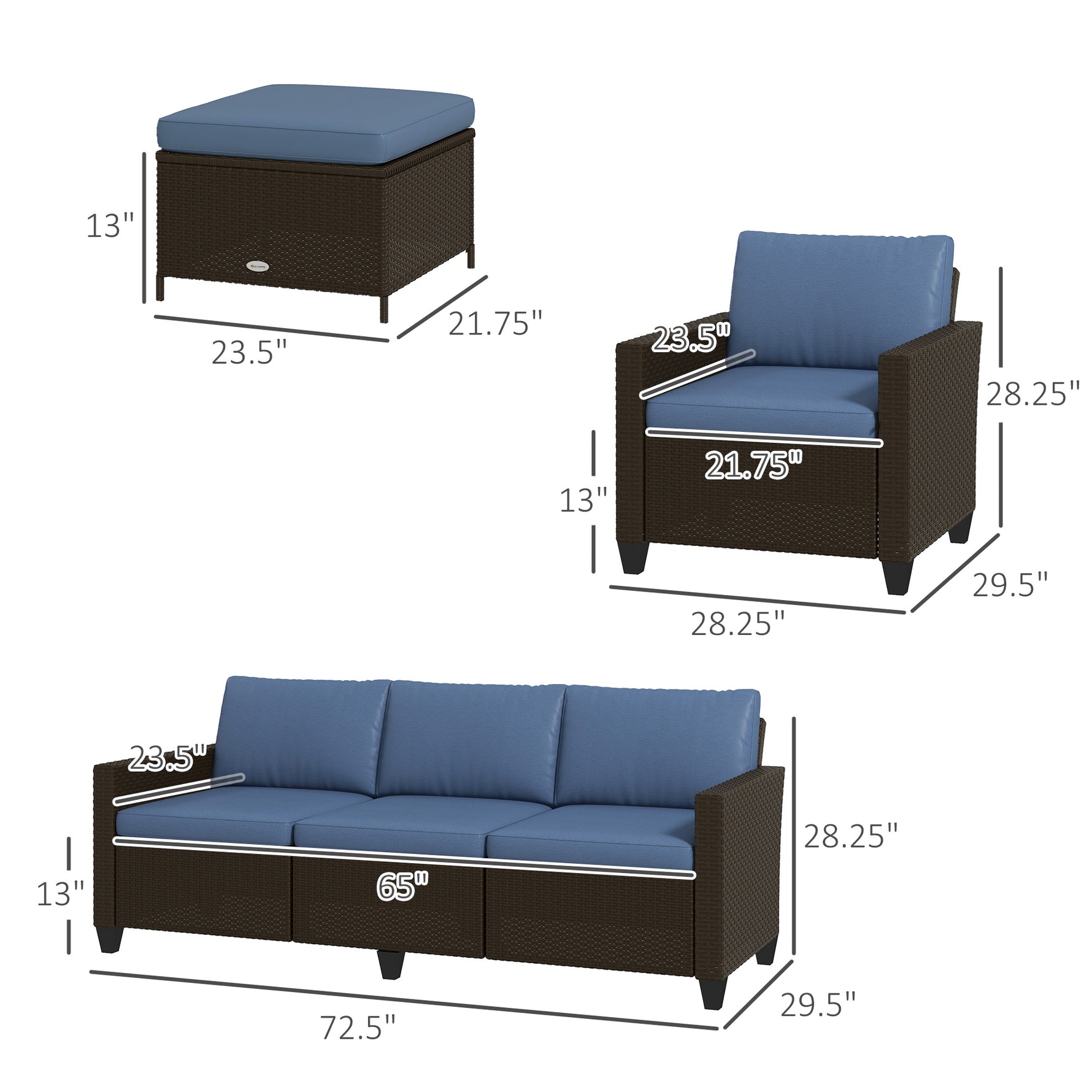 5-Piece PE Rattan Patio Furniture Set – Outdoor Sofa, Chairs & Stools, Coffee